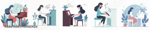 vector character woman playing piano