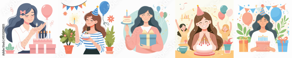 vector female character holding birthday cake vector female character holding birthday cake