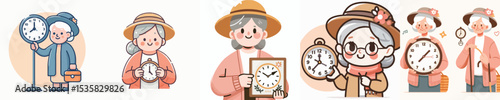 vector character grandma holding a clock