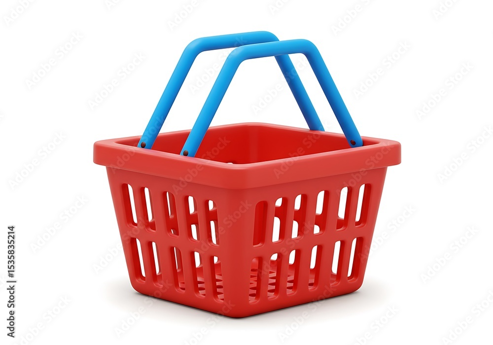 Fototapeta premium Red Shopping Basket: 3D Render, Smooth Texture, Vibrant Hues
