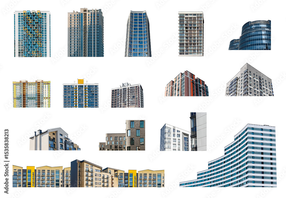 Fototapeta premium Modern multi storey apartment buildings set in an urban community, with glass windows and sleek