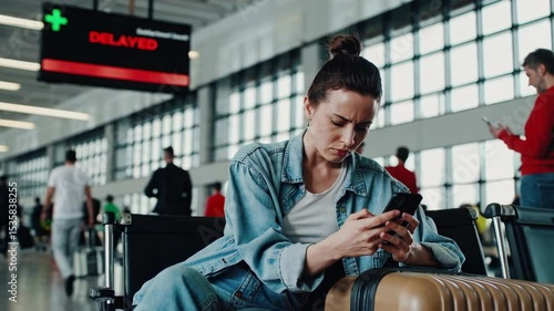 Young tired woman waiting at airport