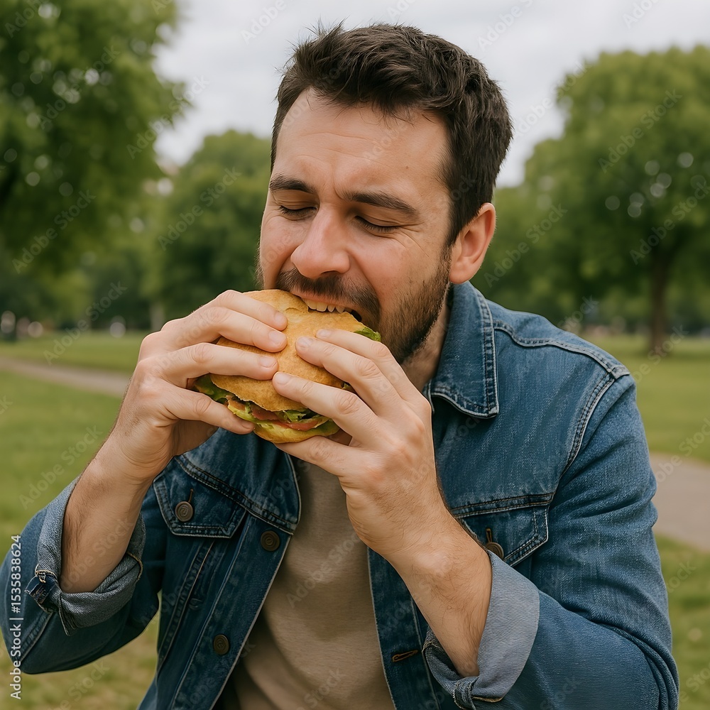 man eating fast food man eating fast food