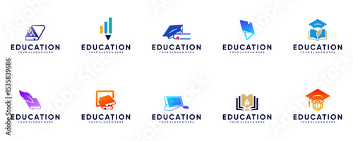 online education logo collection, digital education service, graphic illustration design.