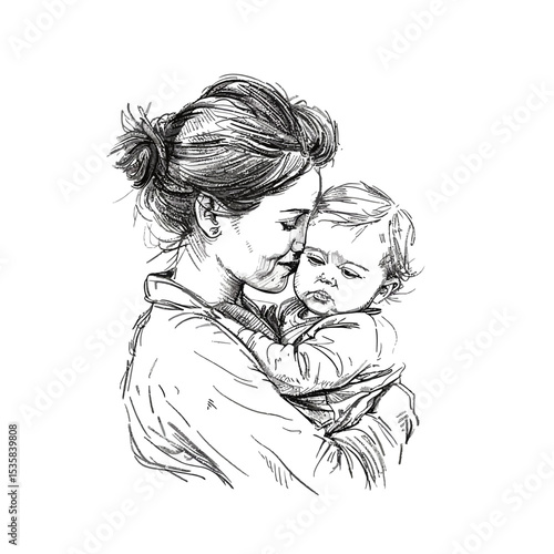 mother holding baby logo style