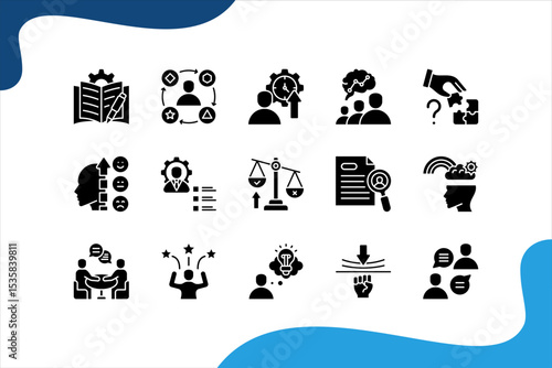 Life Skills icon set with Communication, Problem solving, Emotional intelligence, Soft skills, Resilience, Creative thinking, Confidence.