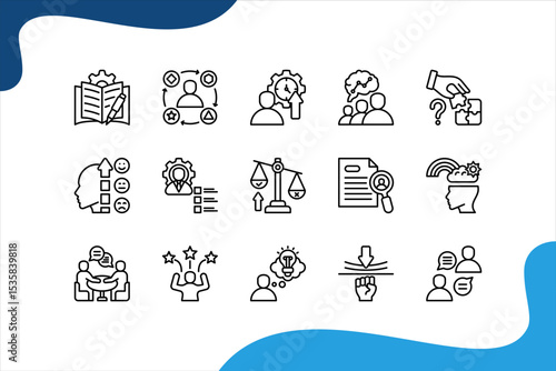 Life Skills icon set with Communication, Problem solving, Emotional intelligence, Soft skills, Resilience, Creative thinking, Confidence.
