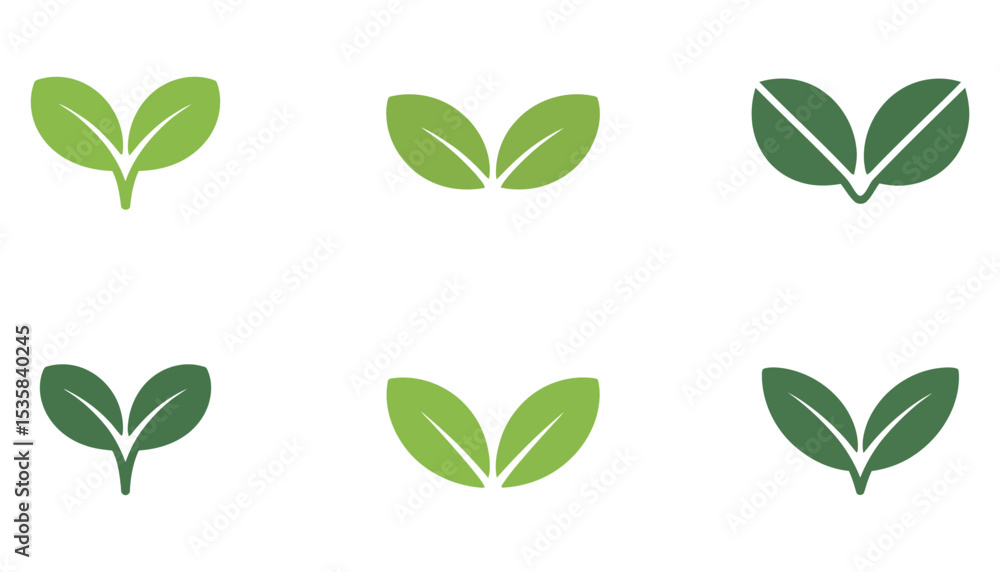 Green leaf vector set: natural eco design elements isolated on white for spring and summer floral growth illustrations Green leaf vector set: natural eco design elements isolated on white for spring and summer floral growth illustrations
