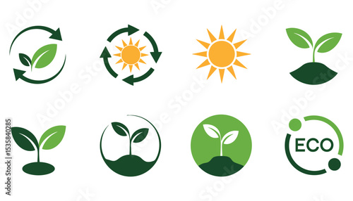 Green eco leaf and nature recycling vector icon set