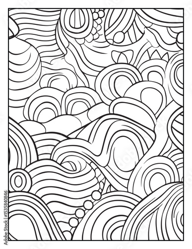Mindful Patterns Coloring Pages For Adults & Teens,  black and white, line art, illustration, bold and easy coloring page, bold & easy coloring book, stress relief ,coloring book, coloring page