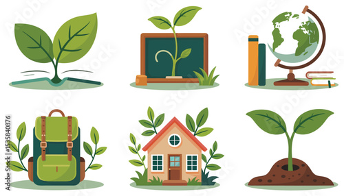 A set of eco leaf and tree icons illustrating nature, growth, and environmental concepts