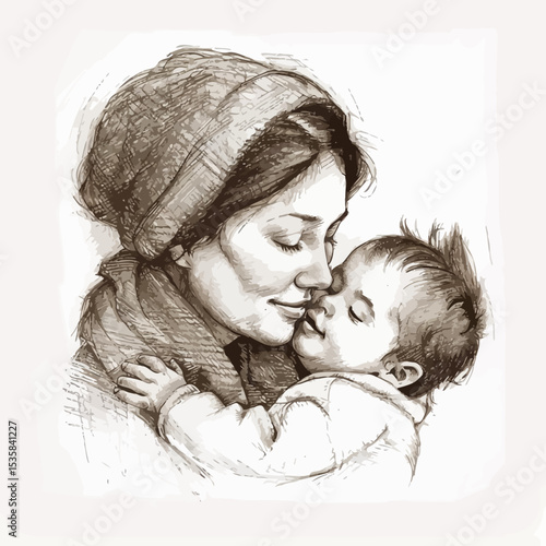 mother holding baby logo style