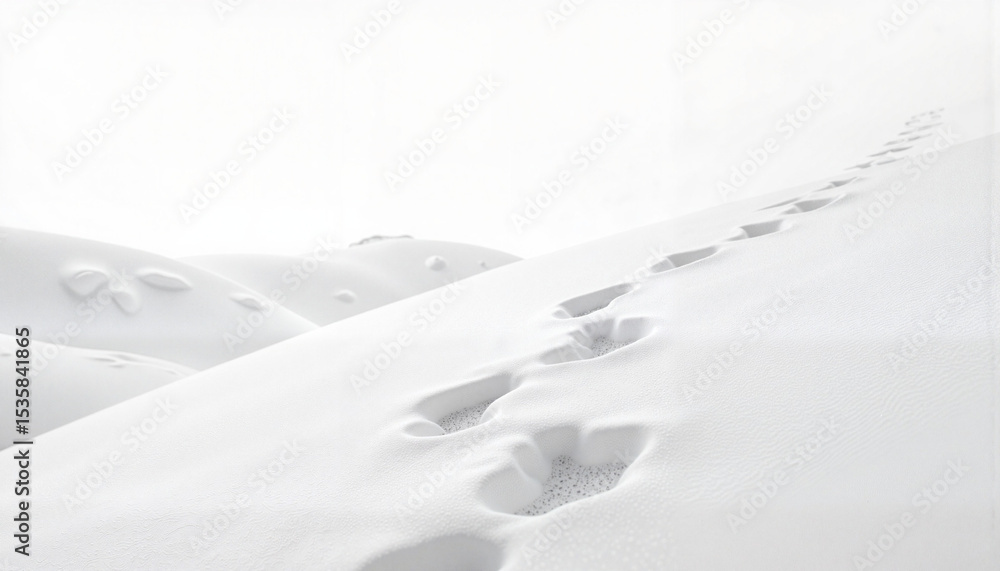 Fototapeta premium Indistinct footprints in snowy landscape, mystery and tranquility