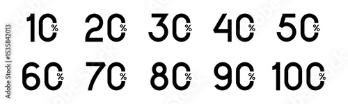 Set of collection discount sale labels black color vector illustration. Shopping discount amount with discount 10, 20, 30, 40, 50, 60, 70, 80, 90, 100%