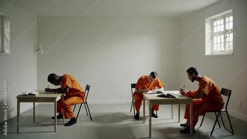 Inmate Observer Study Minimalist Prison Study Room with Inmates Stock 비디오 | Adobe Stock