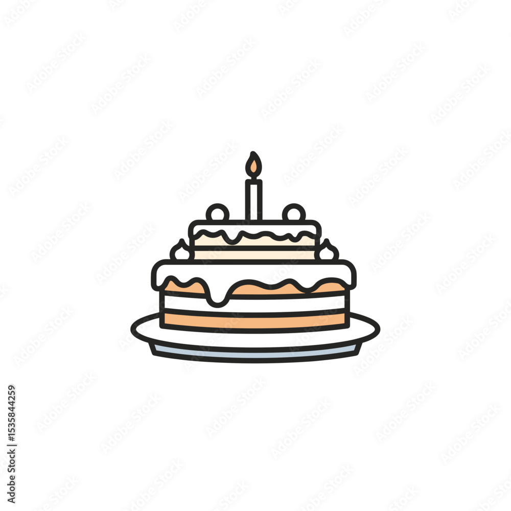 Tiered Birthday Cake with Candles Icon Tiered Birthday Cake with Candles Icon