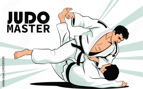 Dynamic Judo Master in Action Martial Arts Movement Illustration