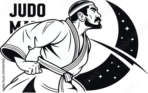 Dynamic Judo Master in Action Martial Arts Movement Illustration
