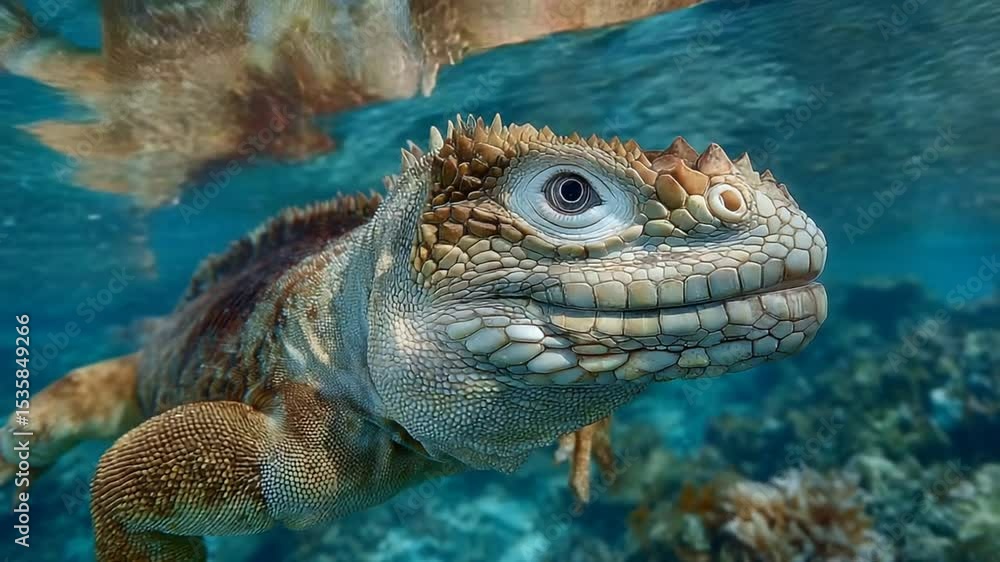 Marine Iguana in Galapagos Islands Swimming Underwater, endemic to Galapagos Islands Marine Iguana in Galapagos Islands Swimming Underwater, endemic to Galapagos Islands