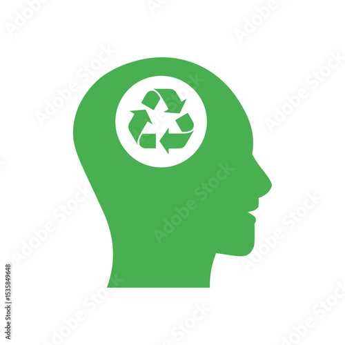 Green head with recycle symbol eco thinking concept