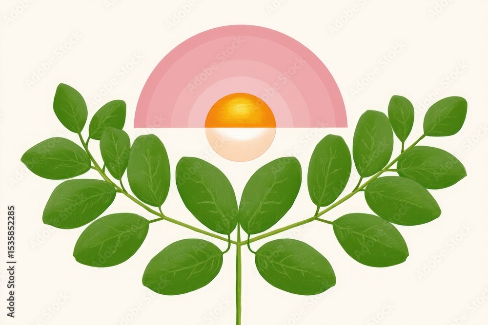 Symbol of Nature With Sun, Moon, and Leaves Representing Harmony and Balance in Life and Growth