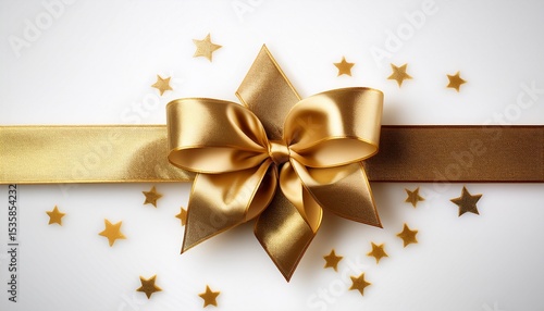 gold star gift bow ribbon on transparent or white background