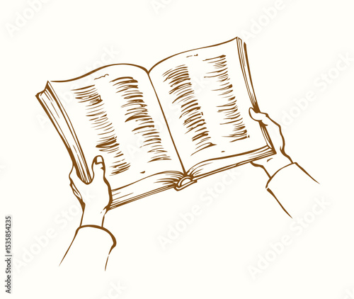 Hands are holding a book. Vector drawing