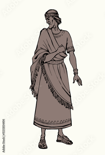 Ancient man in rich clothes. Vector drawing