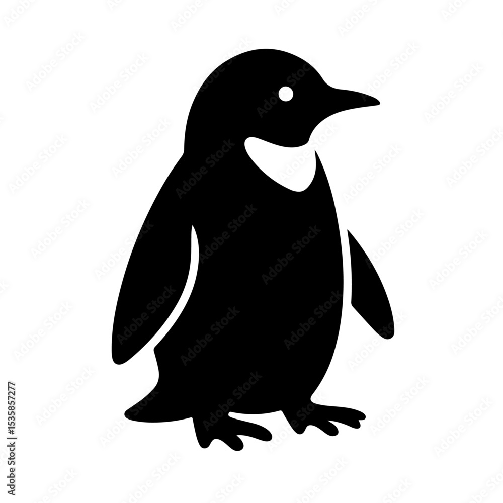 Obraz premium Penguin Silhouette—Black Vector Birds on White Background