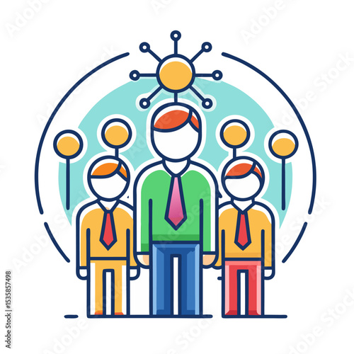 Group standing in a formation around leader (structured leadership)