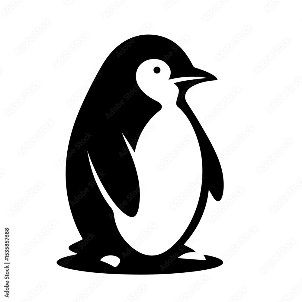 Obraz premium Penguin Silhouette—Black Vector Birds on White Background