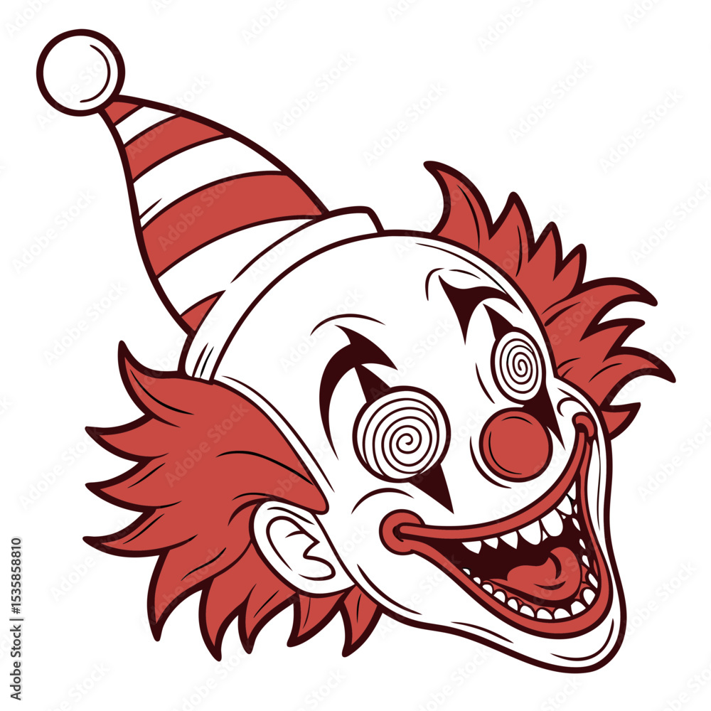 Obraz premium Terrifying Evil Clown with Spiral Eyes and Sharp Teeth