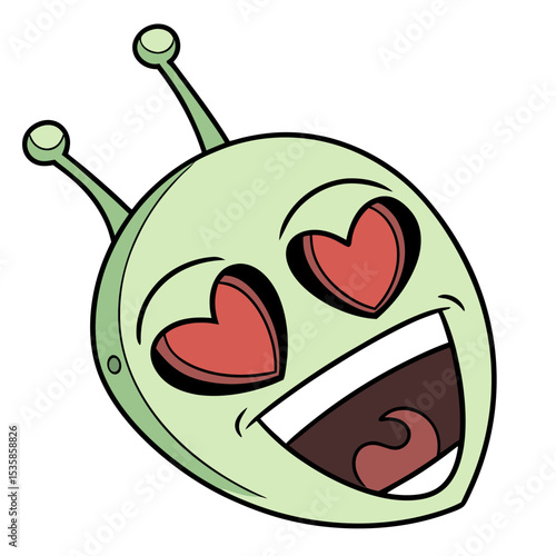Alien Head Overjoyed With Love Red Hearts For Eyes