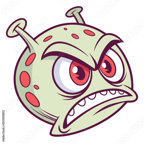 Cartoon Angry Germ with Red Spots and Bulging Eyes
