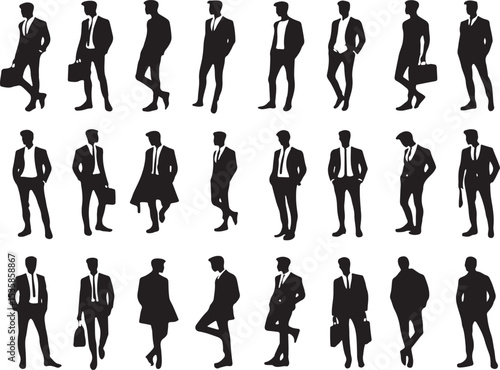 Collection of Stylish Men's Suit Silhouettes Poses and Attitudes for Design Projects
