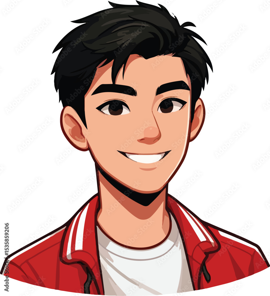 Smiling Asian Man Cartoon Illustration Happy, Friendly, and Approachable Character Design Smiling Asian Man Cartoon Illustration Happy, Friendly, and Approachable Character Design