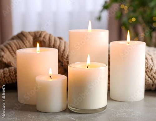 Wallpaper Mural Burning candles creating cozy atmosphere on table Torontodigital.ca