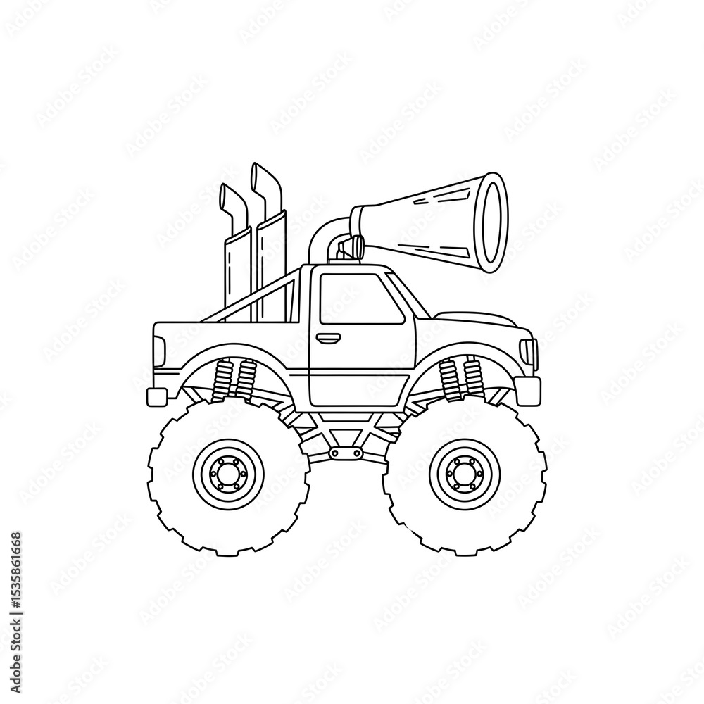 Naklejka premium Monster truck coloring page printable for kids and adults easy to color big wheels drawing on transparent background