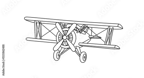 Vintage biplane airplane coloring page for kids and adults printable free vector outline art on transparent background