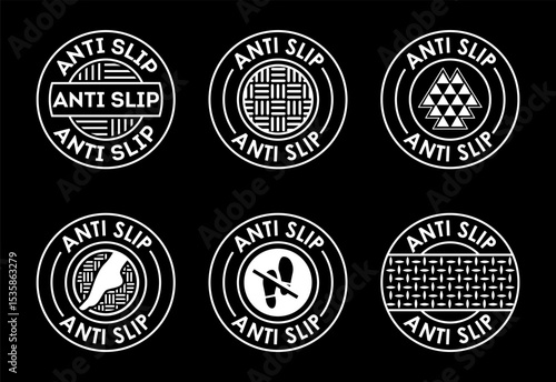 Anti slip icon set design. Non slip safety icon, Slip prevention sign white on black background