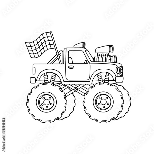 Monster truck coloring page printable for kids and adults activity sheet vector outline on transparent background