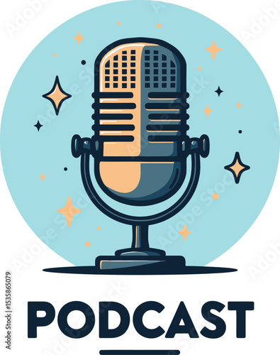 Podcast microphone vector illustration for audio recording and broadcasting content creation studio