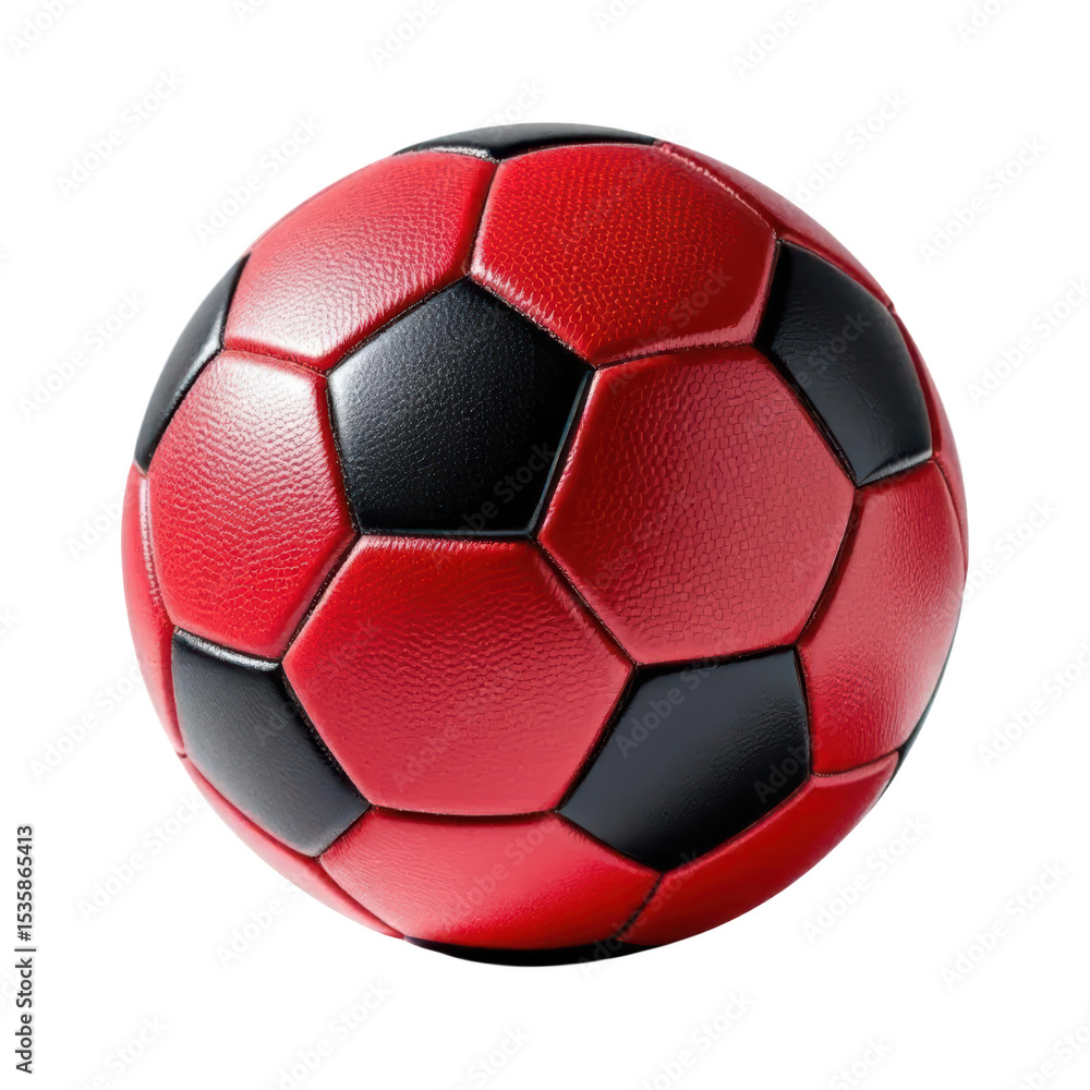 Naklejka premium A Striking Red and Black Football on a Black Backdrop: Sporting Equipment in Vivid Colors and Contrasting Design