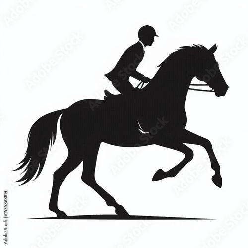 Show Jumping Silhouette Icon – Black Vector Horse and Rider Leaping Over Obstacle on White Background