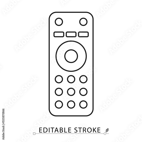Remote control icon in minimal line style with editable stroke. Television remote, electronic control, device interface, TV controller, smart home element, remote symbol for media and tech design.