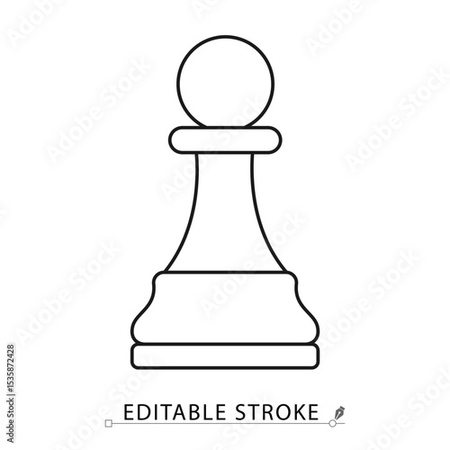 Chess pawn icon in minimal line style with editable stroke. Strategic game element, chess symbol, pawn figure for board games, logic thinking, competitive design and mental activity visuals.