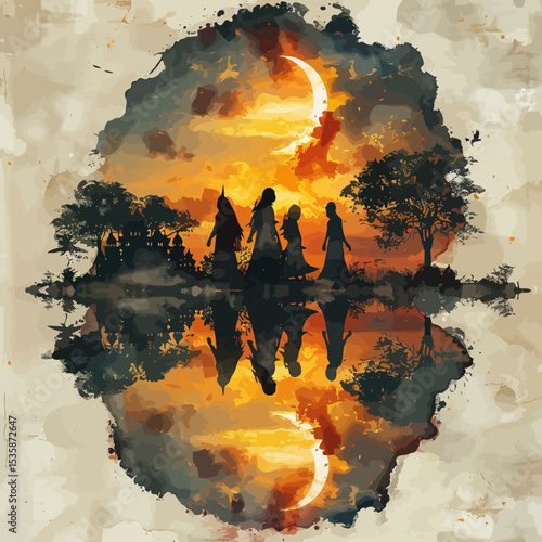 double exposure hari raya greeting card style muslims gathering