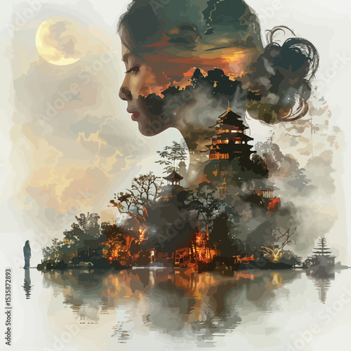 double exposure hari raya greeting card style muslims gathering