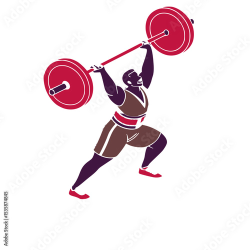 Powerful illustration of a weightlifter lifting a barbell overhead in an athletic pose