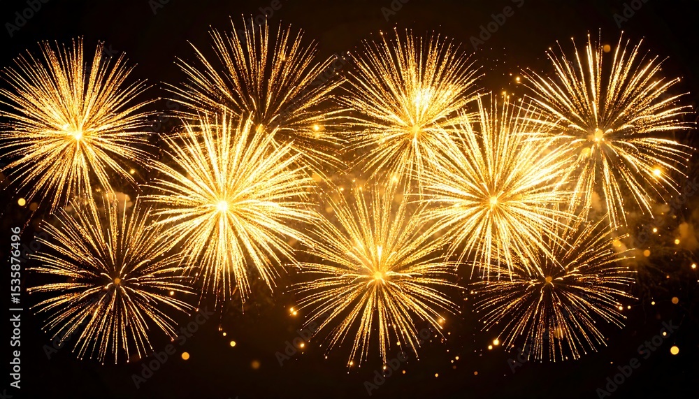 Naklejka premium Golden fireworks bursts against night
